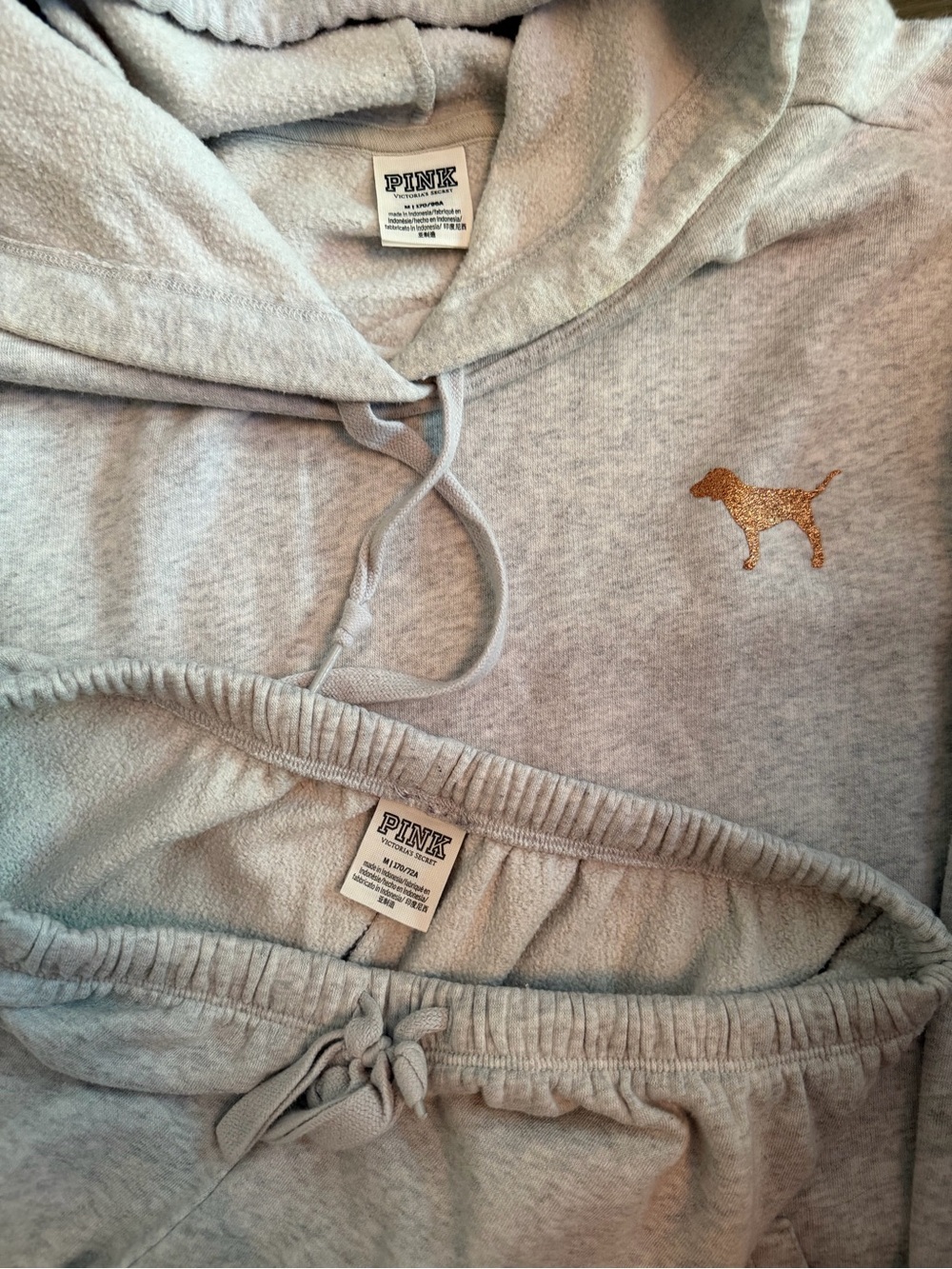 Victoria's Secret Pink BLING Campus Hoodie + Sweatpants Set ROSE GOLD - Picture 13 of 13